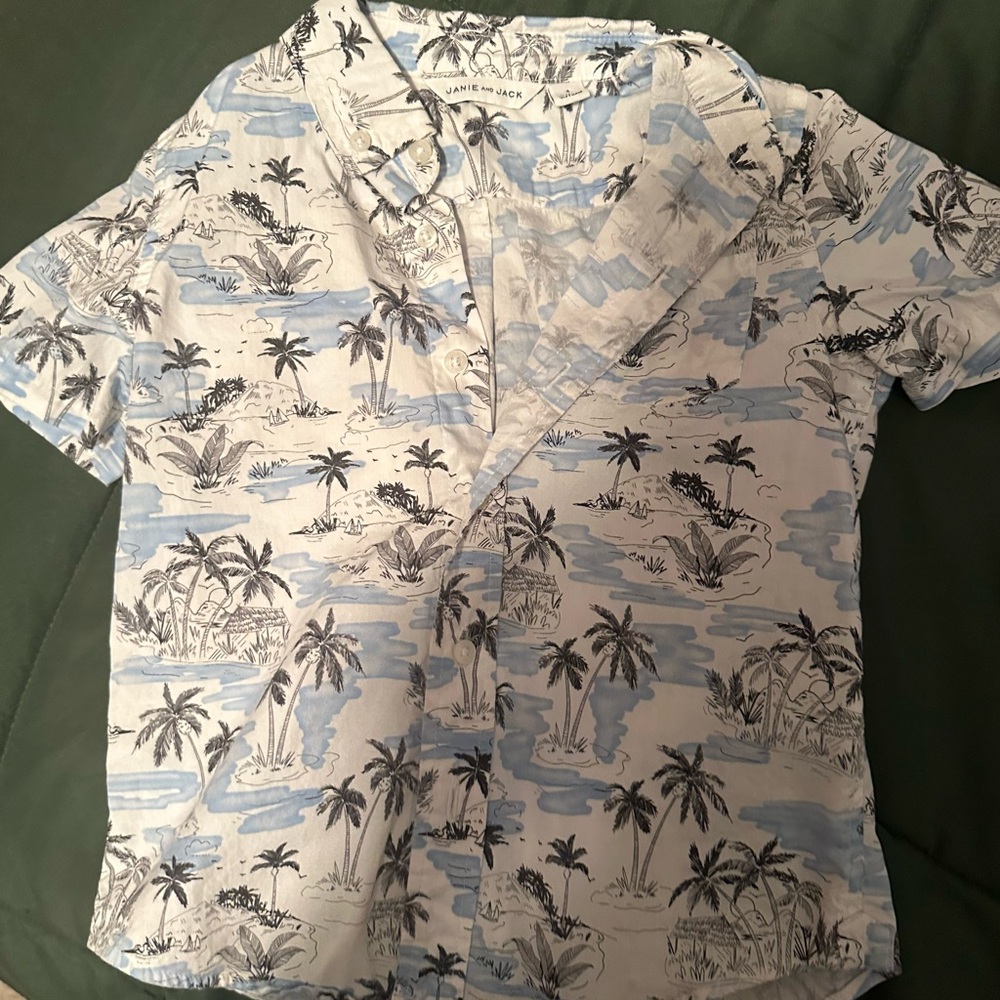 Blue and White Tropical Print Shirt